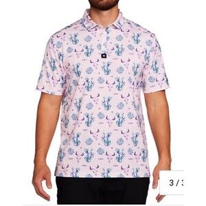 Bad Birdie Men’s L The Ranch Golf Polo Pink Desert Cactus